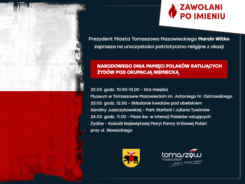 Na zdjęciu plakat obchodów Narodowego Dnia Pamięci Polaków ratujących Żydów pod okupacją niemiecką. Na plakacie fragment naddartej flagi biało-czerwonej