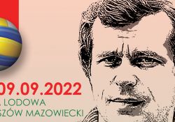 Na fotografii baner Memoriału im. W. Gawłowskiego. Na banerze graficznie zmodyfikowana twarz siatkarza