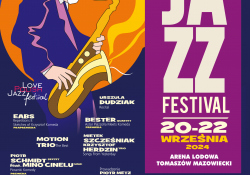 Na zdjęciu plakat 8. edycji Love Polish Jazz Festival. Na plakacie program festiwalu i grafika jazzowego saksofonisty